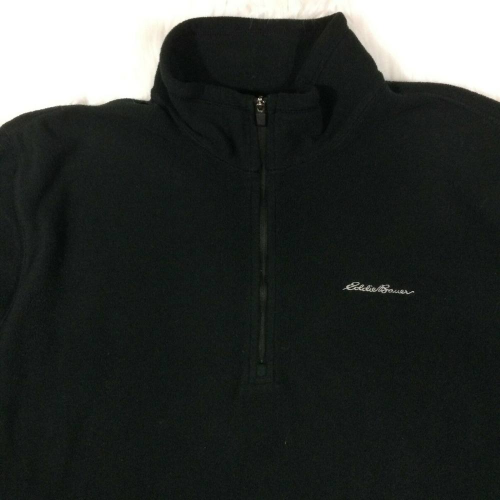 Eddie Bauer Black Pullover Fleece Sweater Jacket - Picture 2 of 8